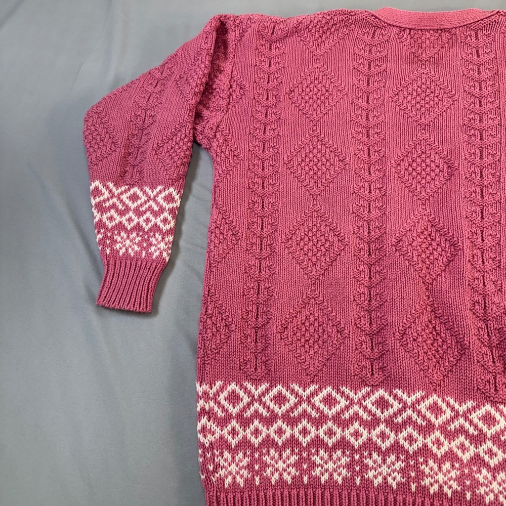 Woolrich Woman Vintage Pink Fair Isle Cotton Cardigan Sweater Made in USA Medium - Picture 13 of 16